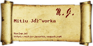 Mitiu Jávorka névjegykártya